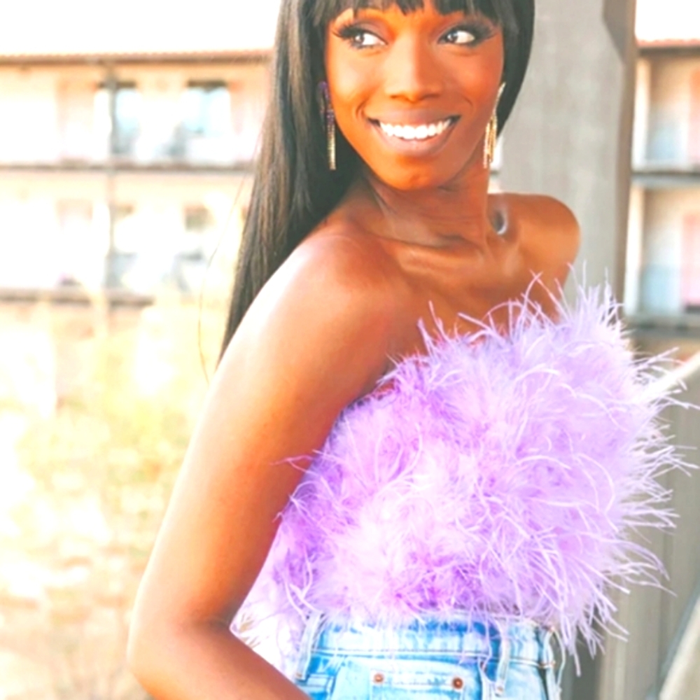 Lavender Buddy Love feather crop top - Picture 5 of 9